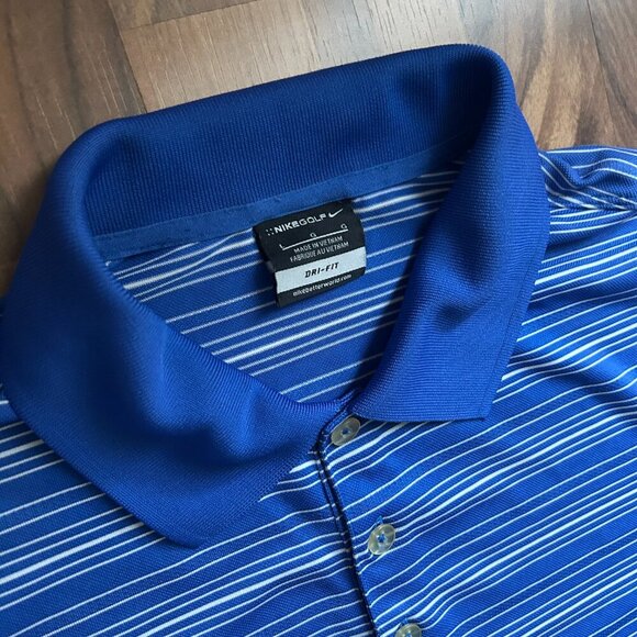 Nike Men's Blue and White Dri-Fit Golf Polo Size Large - Picture 2 of 5